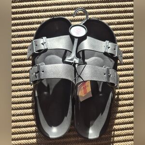 Womens Black Double Strap Adjustable Sandals